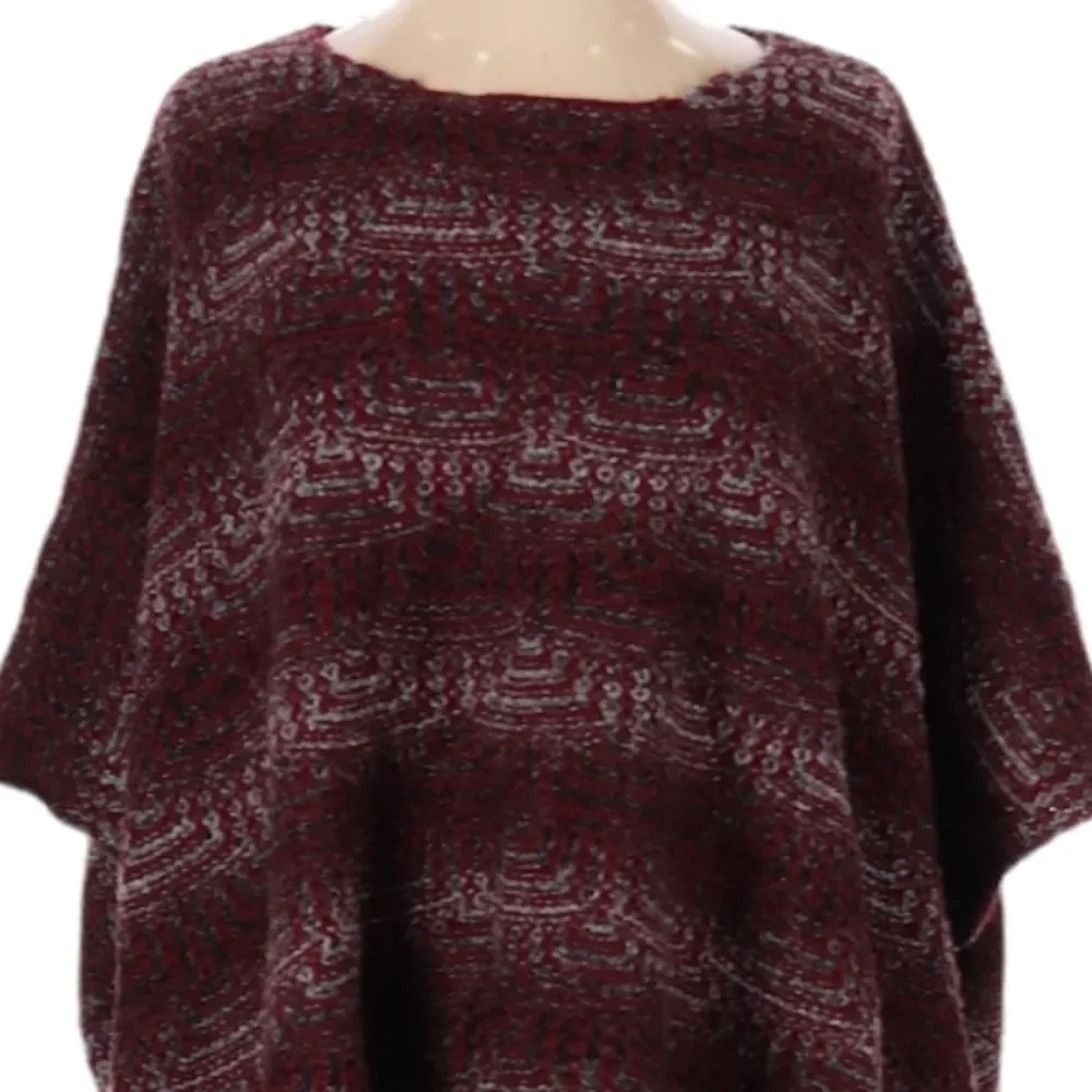 Anthro Mystree Poncho Sweater Size S/M Frayed Hem Chunky‎ Knit Boho Hippie